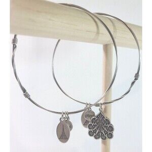 Beaucoup Designs Silver Tone Grandmother Wire Charm Bangle Bracelets Set 2